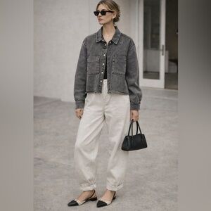 NWOT JS71 Denim Jacket Snaps Cropped Women’s Size Medium Black